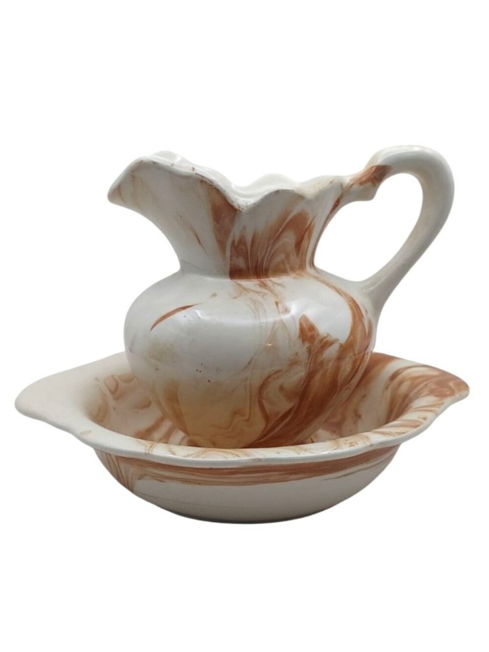 Vintage Alabama Clay Pottery Mini Pitcher & Scalloped Washbasin Set Signed Max